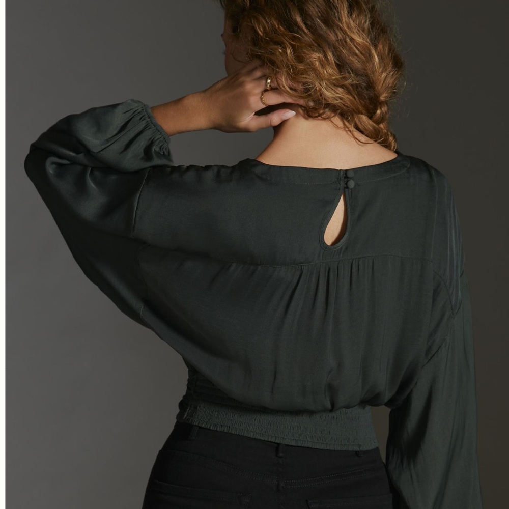 NWT - Anthropologie - Tie Waist Blouse - Moss - Small - Picture 2 of 4